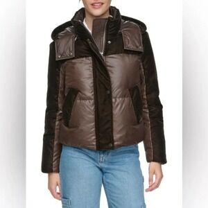 Andrew Marc Vega Brown Mixed Media Down Fill Puffer Jacket Size XL